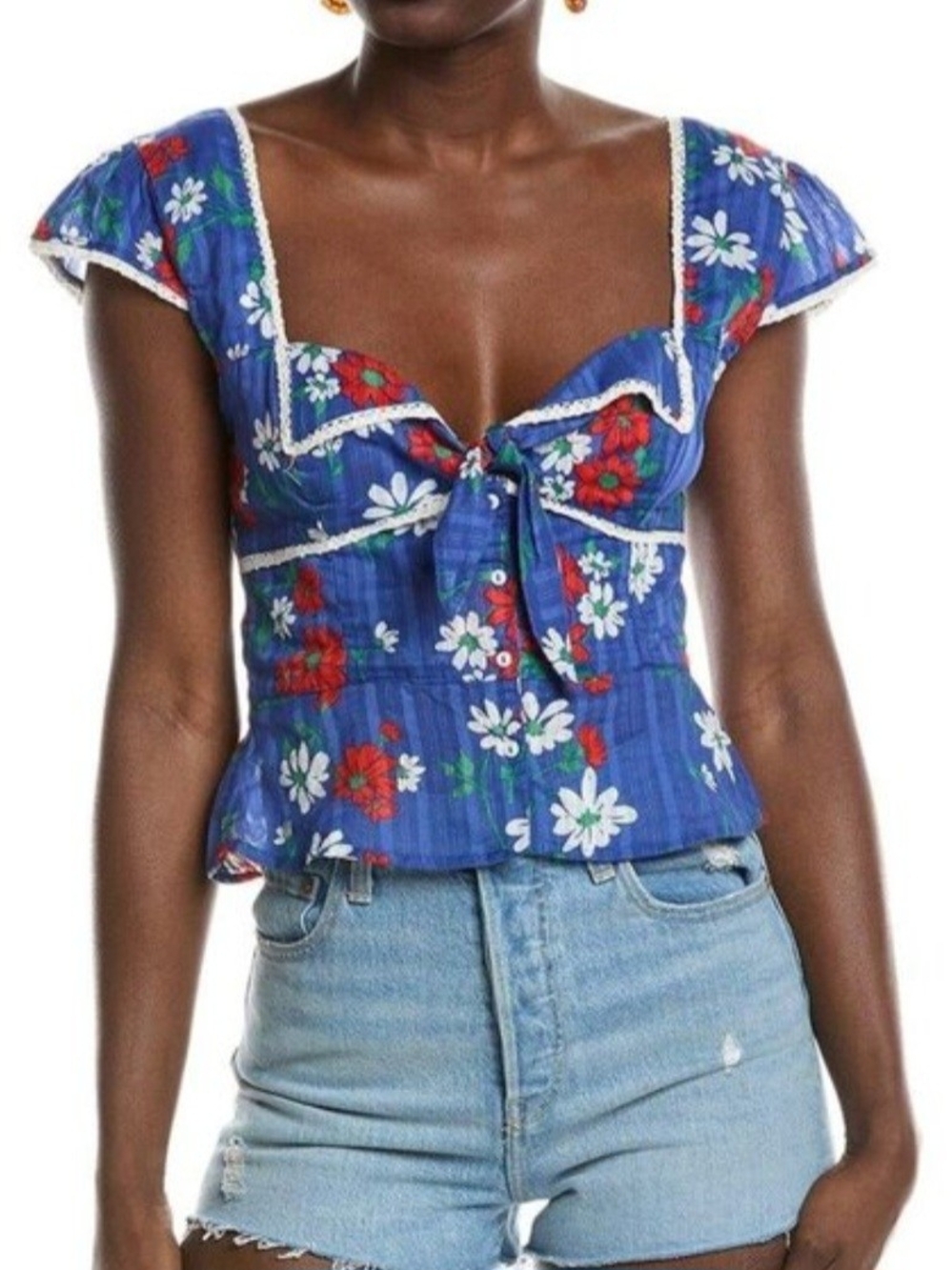 Free People Call Me Baby Blue Quartz Cap Sleeve Top | Size Medium - NWT - Picture 2 of 7